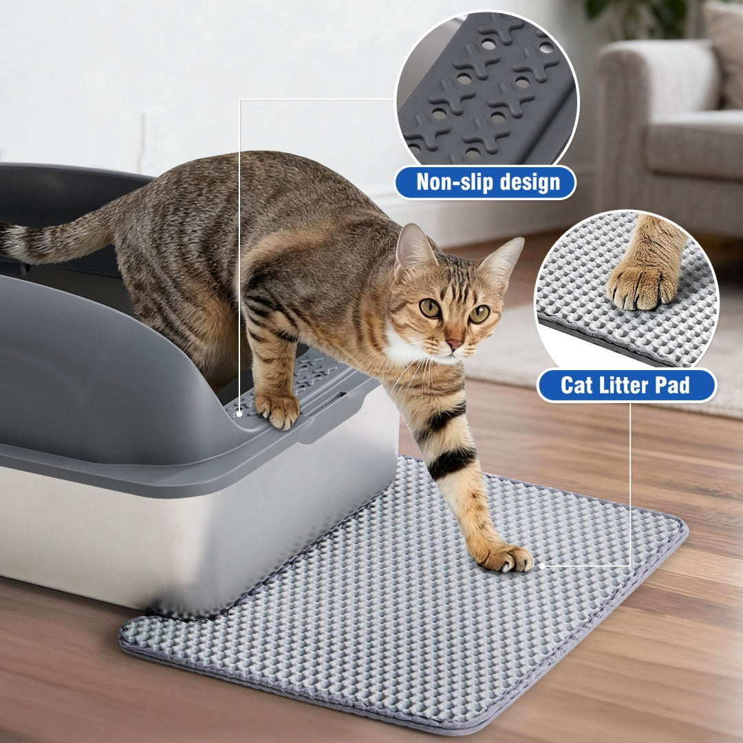 Stainless Steel Cat Litter Box With Lid, Scoop And Mat Included