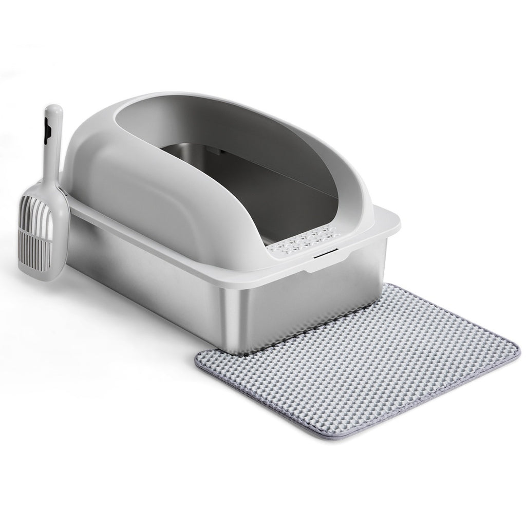 Stainless Steel Cat Litter Box With Lid, Scoop And Mat Included