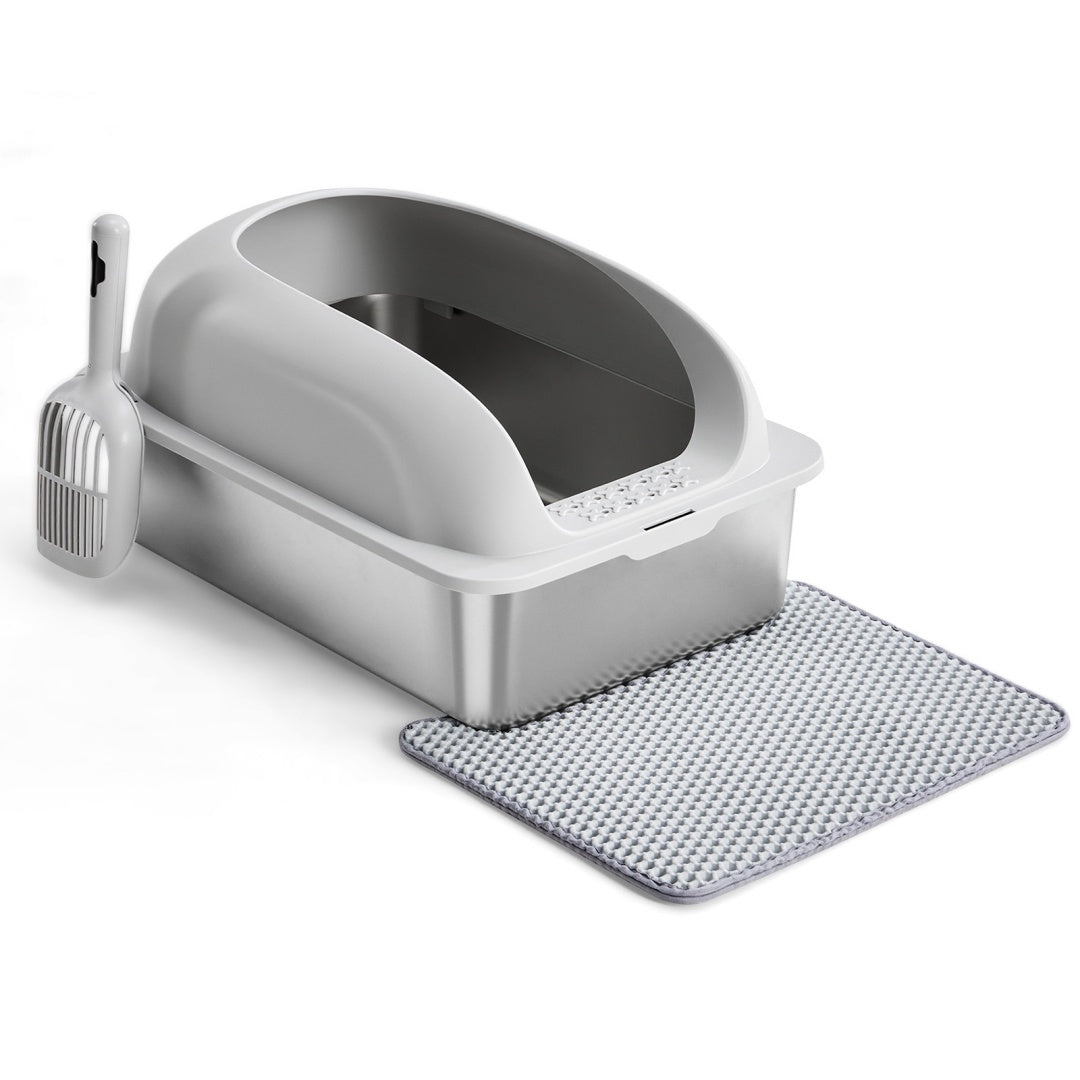 Stainless Steel Cat Litter Box With Lid, Scoop And Mat Included