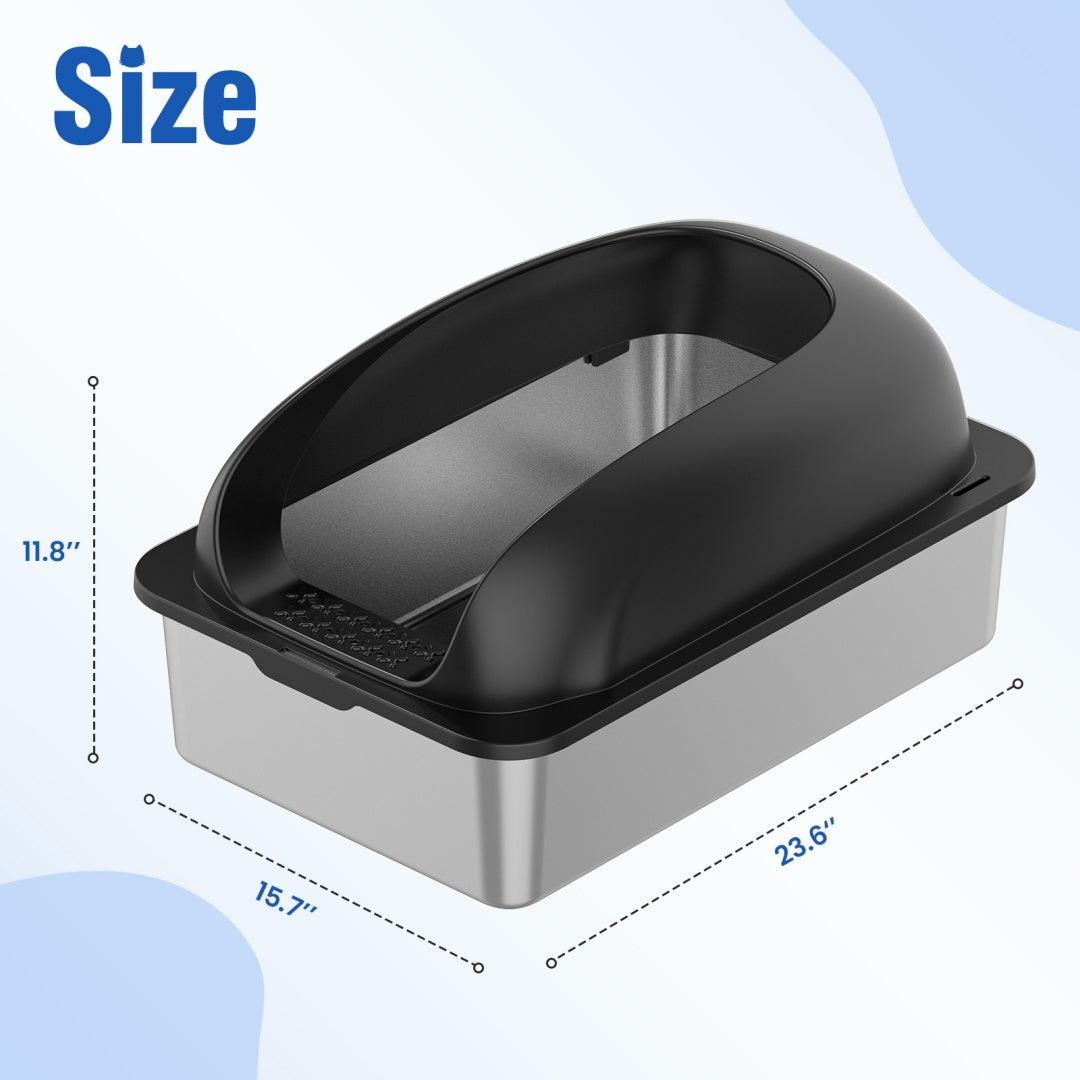 Stainless Steel Cat Litter Box With Lid, Scoop And Mat Included