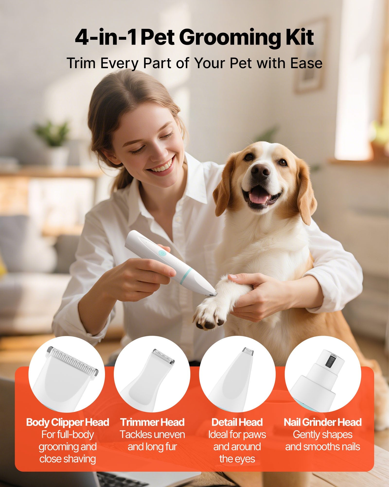 Dog and cat Grooming Kit, Low Noise, Rechargeable 4 in 1