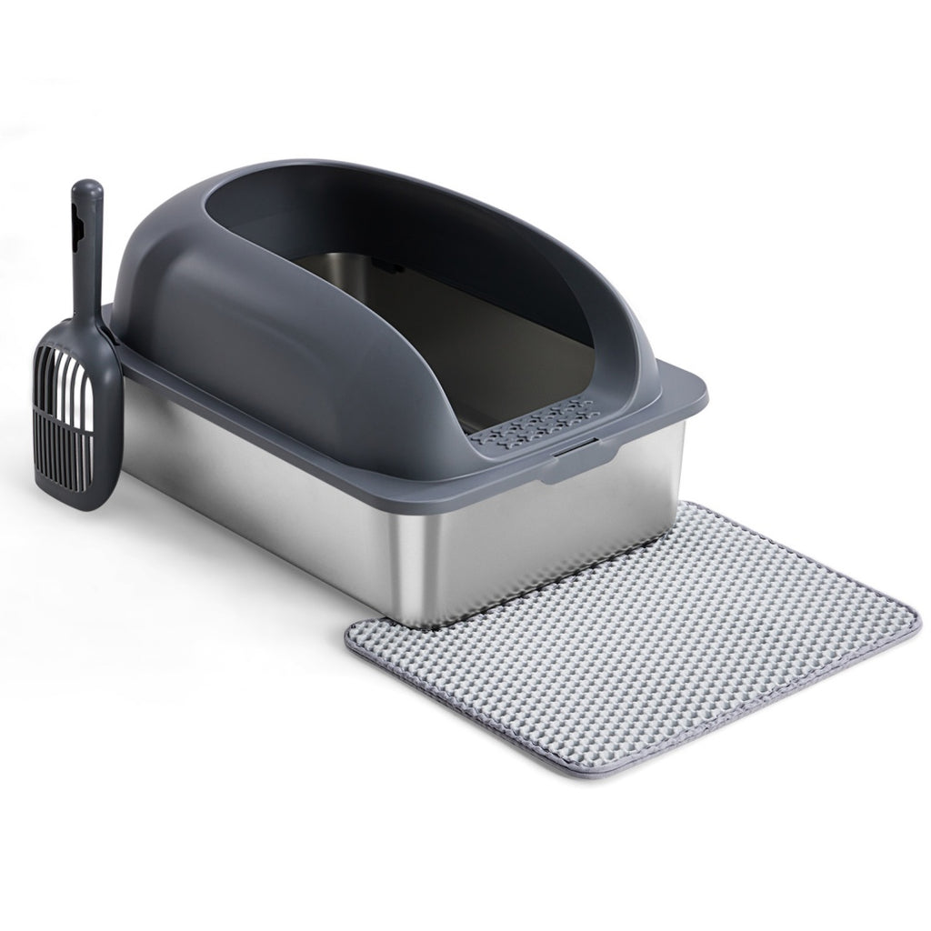 Stainless Steel Cat Litter Box With Lid, Scoop And Mat Included